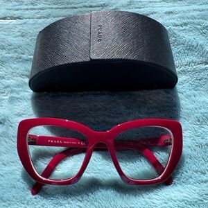 Prada Cat Eye Eyeglasses Burgundy Red Frames w/ Case RX Lenses
